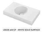 Plan vasque lavabo circulaire ⦰ 30 cm sur mesure Largeur 50 à 201 x P 40 à 51 cm Finition lisse 10 couleurs au choix, Anti bactérien Résine Akrytan® dans la masse Livraison Offerte.